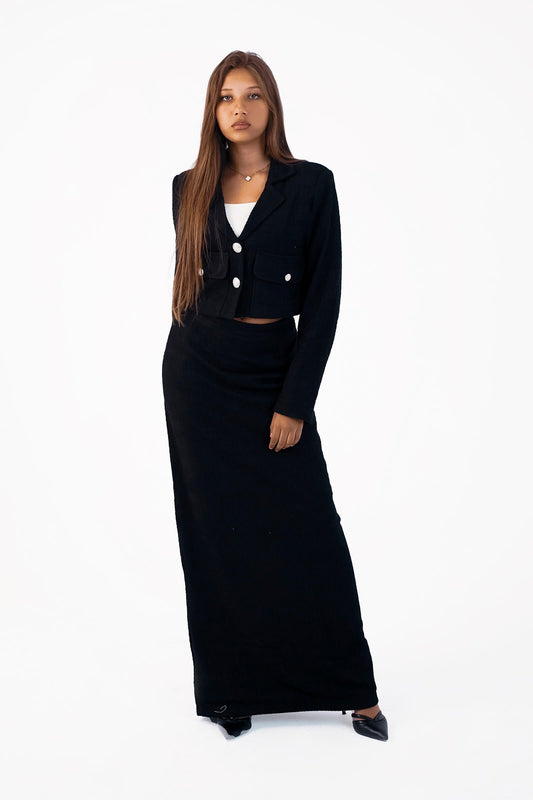 Sleek Elegance Tailored Blazer & Maxi Skirt Set